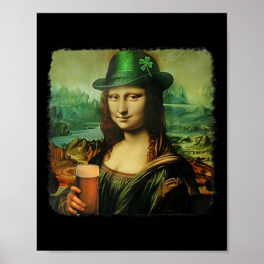 Grappige Mona Lisa St. Patricks Day Shamrock Pet L Poster (Voorkant)