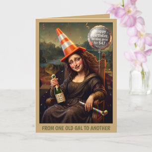 Grappige Mona Lisa Tipsy Meisje Verjaardag Kaart