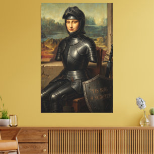 Grappige Mona Lisa Zwarte Ridder Canvas Afdruk