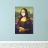 Grappige Monalisa Draagt Coronavirus Mondkapje Canvas Afdruk (Insitu (Houten vloer))