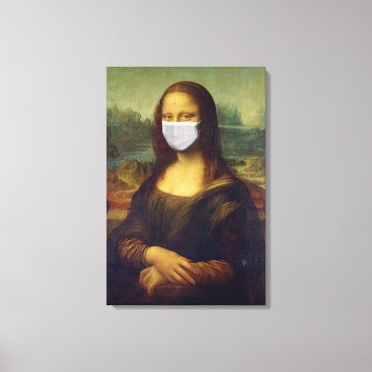 Grappige Monalisa Draagt Coronavirus Mondkapje Canvas Afdruk (Voorkant)