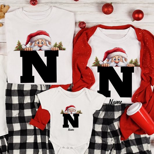 Grappige Monogrammed Familie Kerstmis Custom Santa T-shirt