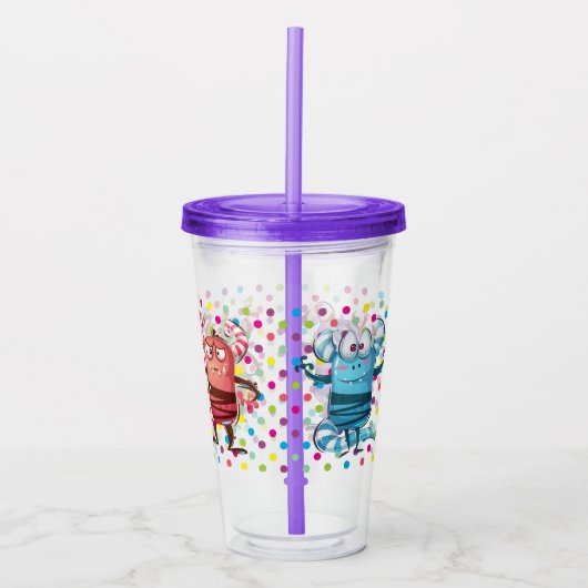 Grappige Monster Cartoon Personages Acryl Drinkbeker (Voorkant)