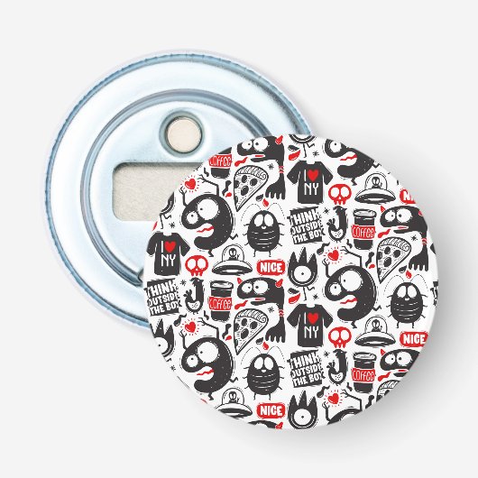 Grappige Monster Doodles Flesopener Button Flesopener (Voorkant)