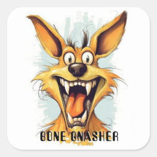 Grappige Monster Hond: Bone Gnasher Vierkante Sticker