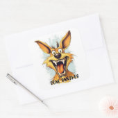 Grappige Monster Hond: Bone Gnasher Vierkante Sticker (Envelop)