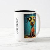 Grappige Monster Hond: Mutt Medusa Tweekleurige Koffiemok (Voorkant rechts)