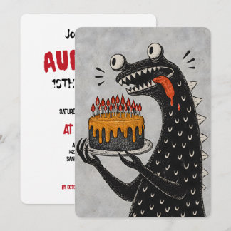 Grappige Monster Verjaardagstaart Schattig En Spoo Kaart