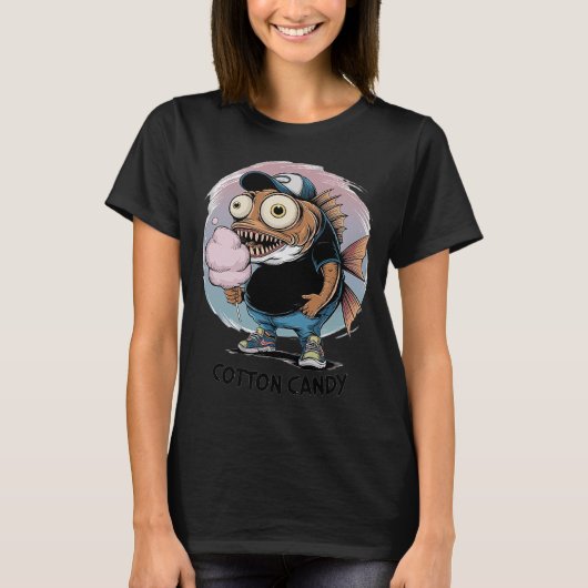 Grappige Monster Vis Eet Suikerspin – Eigenaardi T-shirt (Voorkant)