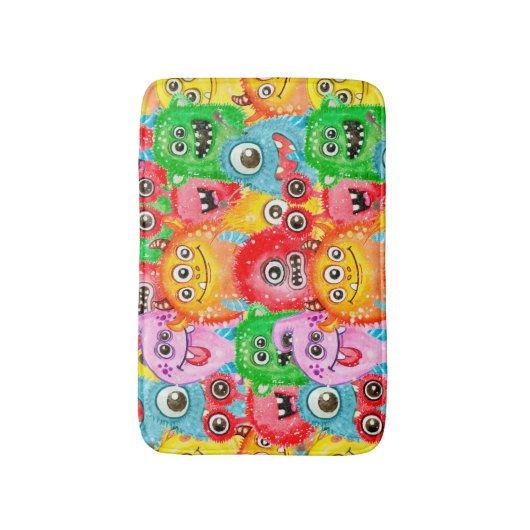 Grappige monsters, Waterverf naadloos patroon. Badmat (Voorkant Verticaal)