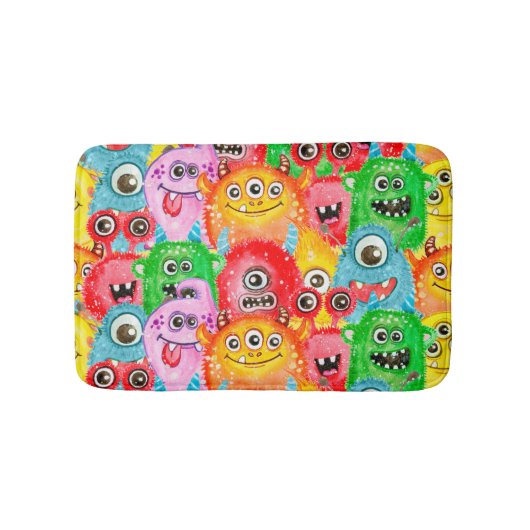 Grappige monsters, Waterverf naadloos patroon. Badmat (Voorkant)