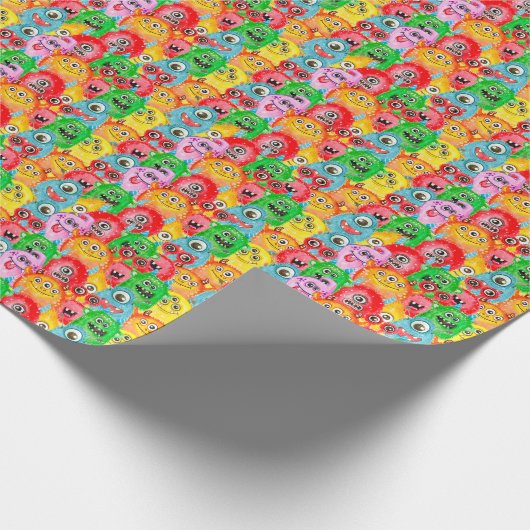 Grappige monsters, Waterverf naadloos patroon. Cadeaupapier (Hoek)