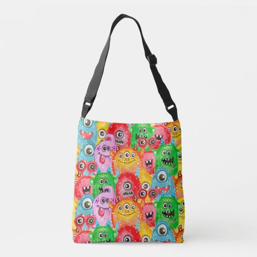 Grappige monsters, Waterverf naadloos patroon. Crossbody Tas (Achterkant)