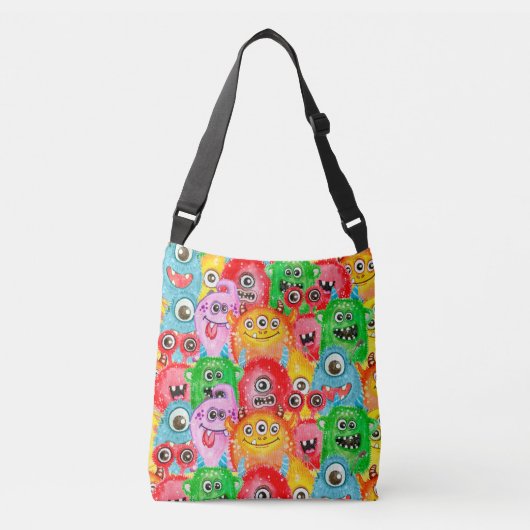 Grappige monsters, Waterverf naadloos patroon. Crossbody Tas (Voorkant)