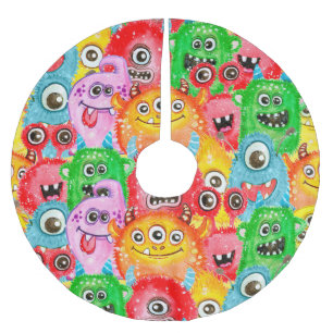 Grappige monsters, Waterverf naadloos patroon. Kerstboom Rok