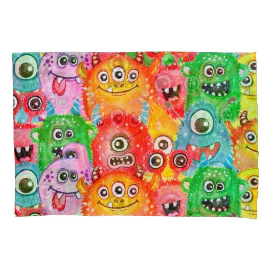 Grappige monsters, Waterverf naadloos patroon. Kussensloop (Voorkant)