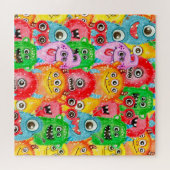 Grappige monsters, Waterverf naadloos patroon. Legpuzzel (Horizontaal)