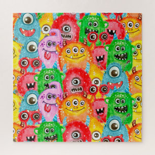 Grappige monsters, Waterverf naadloos patroon. Legpuzzel
