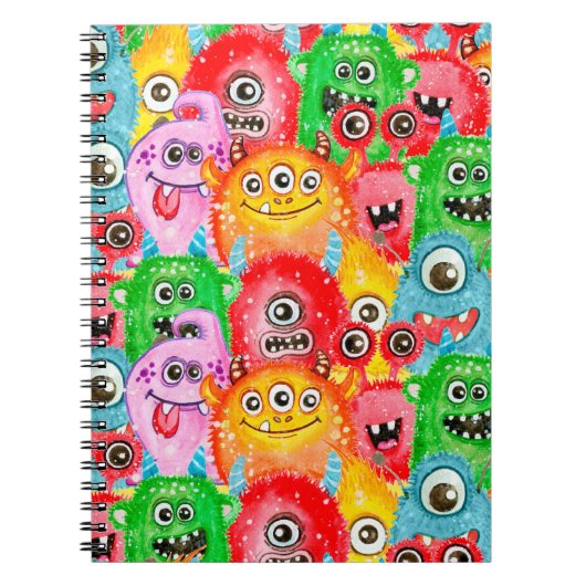 Grappige monsters, Waterverf naadloos patroon. Notitieboek (Voorkant)