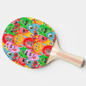 Grappige monsters, Waterverf naadloos patroon. Tafeltennisbatje (Zijkant)