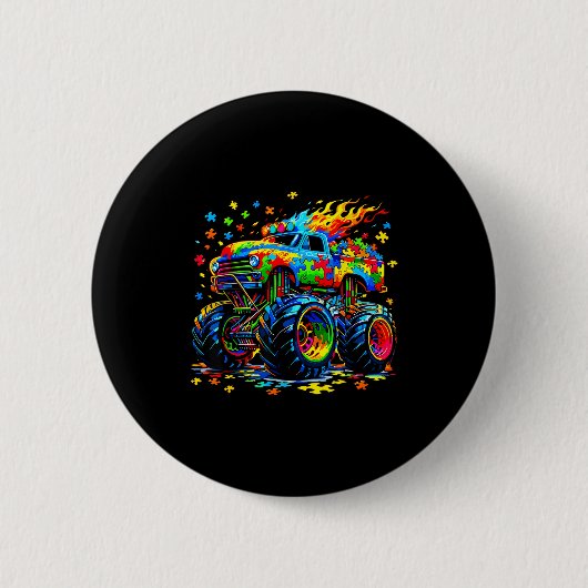 Grappige monstertruck autisme bewustzijn puzzel ronde button 5,7 cm (Voorkant)
