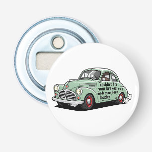 Grappige monteur auto kon remmen niet repareren cl button flesopener