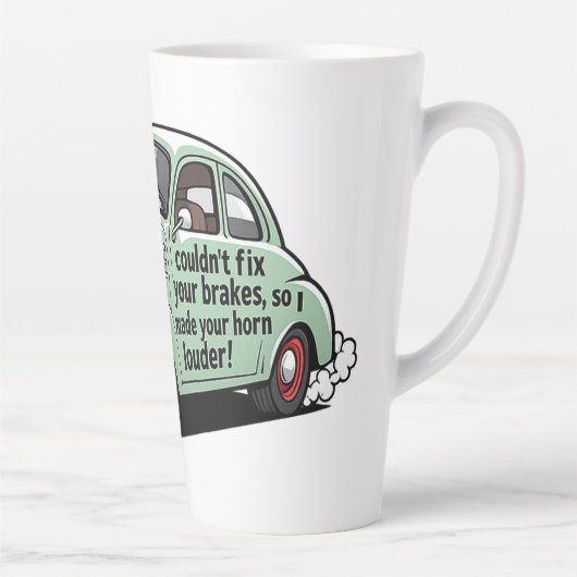 Grappige monteur auto kon remmen niet repareren cl latte mok (Rechts)