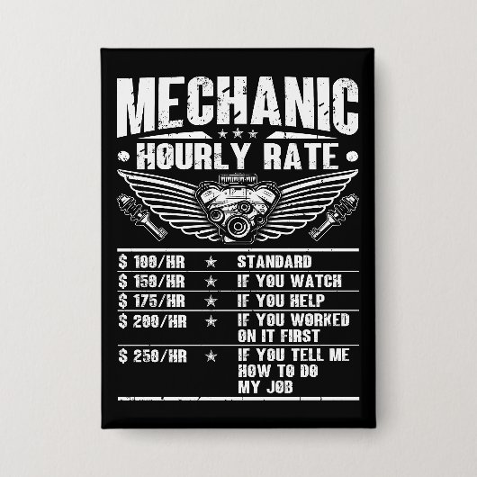 Grappige monteur uurtarief auto monteur arbeid button (Voorkant)