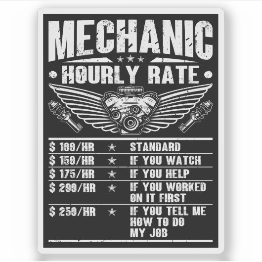 Grappige monteur uurtarief auto monteur arbeid sticker (Voorkant)