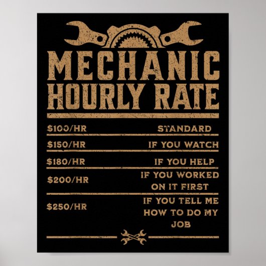 Grappige monteur uurtarief auto reparatie arbeidst poster (Voorkant)