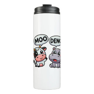 Grappige Moo Deng Vrienden – Hippo & Koe Thermosbeker