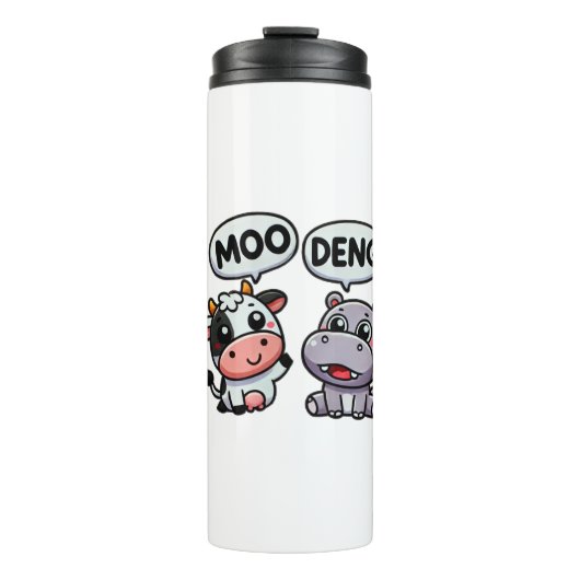 Grappige Moo Deng Vrienden – Hippo & Koe Thermosbeker (Voorkant)