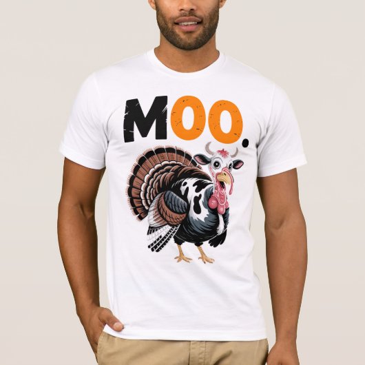 Grappige Moo Kalkoen Thanksgiving Design T-shirt (Voorkant)