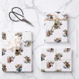 Grappige Mooie Bloemkoeien met Hoge Haten Patroon  Inpakpapier Vel