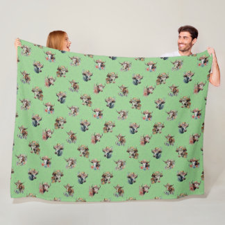 Grappige Mooie Bloemkoeien met Hoge Hats Patroon G Fleece Deken
