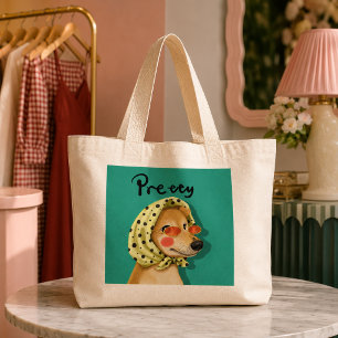 Grappige mooie hond in retro babushka hoofddoek grote tote bag