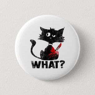 Grappige Moorddadige Zwarte Kat Wat Met Mes Hallow Ronde Button 5,7 Cm