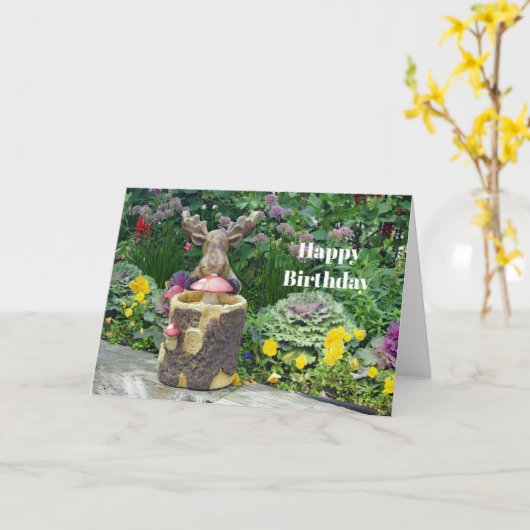Grappige Moose Bloementuin Foto Verjaardag Kaart (Gele Bloem)