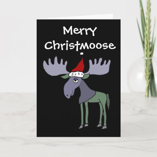 Grappige Moose in Santa Hat Feestdagen Kaart (Voorkant)