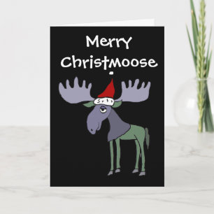 Grappige Moose in Santa Hat Feestdagen Kaart