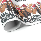 Grappige Moose in Santa Hats Kerst Abstract Cadeaupapier (Rol Hoek)
