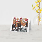 Grappige Moose in Santa Hats Kerst Abstract Kaart (Gele Bloem)
