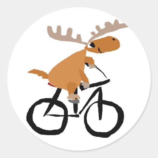 Grappige Moose Riding Fiets originele kunst Ronde Sticker (Voorkant)
