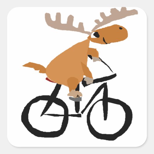 Grappige Moose Riding Fiets originele kunst Vierkante Sticker (Voorkant)