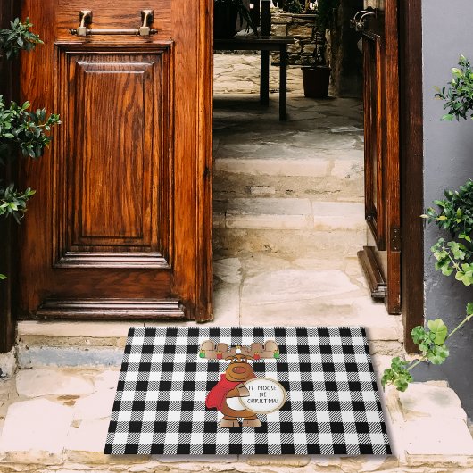 Grappige Moose Zwart Wit Buffel Check Kerstmis Deurmat