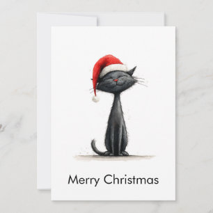 Grappige Moppertige Comic Zwarte Kat Prettig Kerst Feestdagenkaart