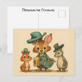 Grappige Moppige Cartoon Dier Koeriers Elke Gelege Feestdagenkaart