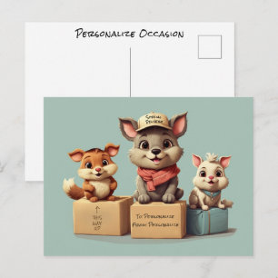 Grappige Moppige Cartoon Dieren Levering voor Elke Briefkaart