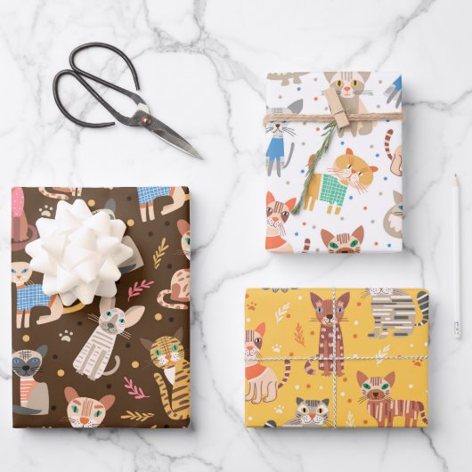 Grappige Moppige Katten Inpakpapier Set van 3 Vel (Voorkant)