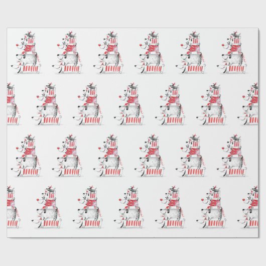 Grappige Moppige Kersthonden Prettig Kerstfeest Cadeaupapier (Vlak)